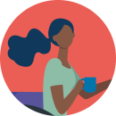 Illustration of a brown skinned woman holding a mug