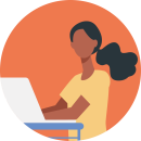 Illustration of brown haired woman on a laptop