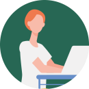 Illustration of a red headed person at a computer